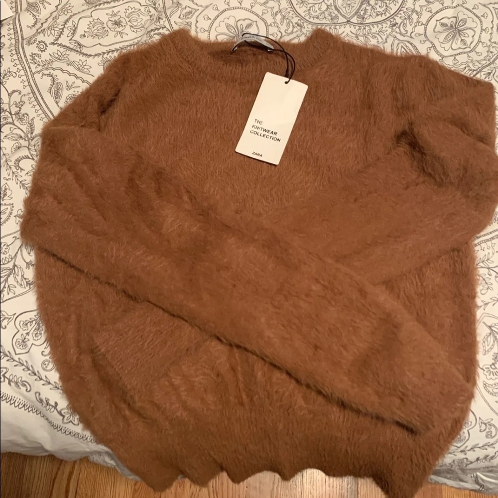 ZARA tan/ brown fuzzy sweater